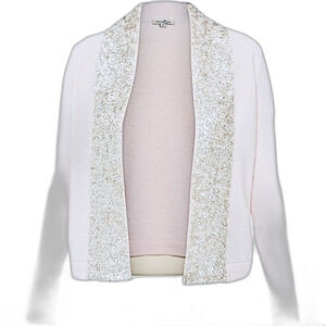 Cortland Park Sequin Lapel Cashmere Pale Lavender Open Cardigan L